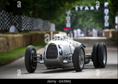 Nick Mason drives the Auto Union Type C up the hill at the Goodwood Festival of Speed 2016 Stock Photo