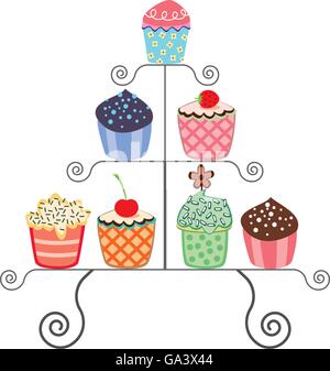 vector set of various cupcakes on a stand Stock Vector