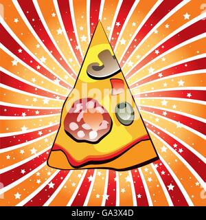 vector italian pizza slice on retro background Stock Vector