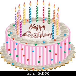 vector birthday cake with burning candles Stock Vector