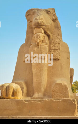A Ram Headed Sphinx in the Avenue Leading up to the Ancient Egyptian Temple of Karnak Stock Photo