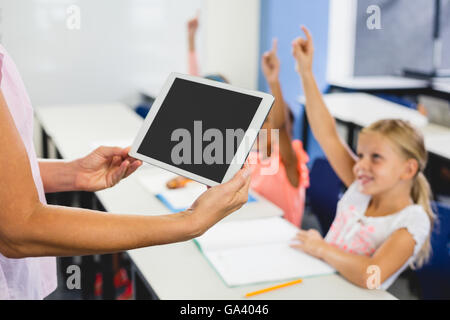 Close up view of tablet pc holding by a teacher Stock Photo