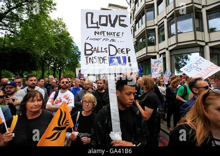 EDITORS NOTE LANGUAGE Remain supporters gather on Park Lane in London, before marching to Parliament Square to show their support for the European Union in the wake of Brexit. Stock Photo