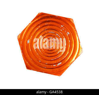 Hexagon plate with orange metallic glaze Stock Photo