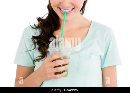 Cropped image of smiling woman having juice Stock Photo