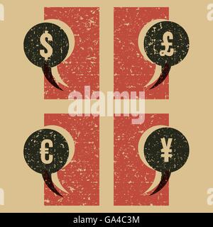 Vintage currency signs. Grunge money symbols. Stock Vector