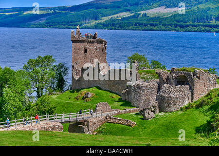 Urquhart Castle sits beside Loch Ness in the Highlands of Scotland Stock Photo