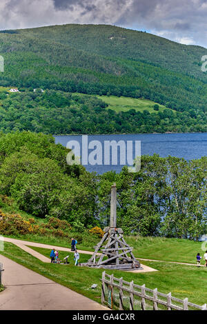Urquhart Castle sits beside Loch Ness in the Highlands of Scotland Stock Photo