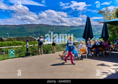 Urquhart Castle sits beside Loch Ness in the Highlands of Scotland Stock Photo