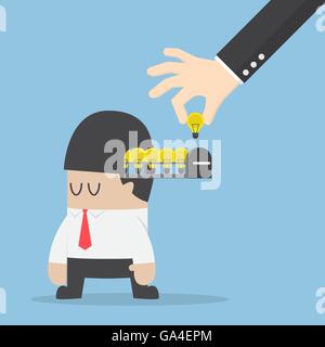 Hand pick up light bulb of idea from businessman head, creativity concept Stock Vector
