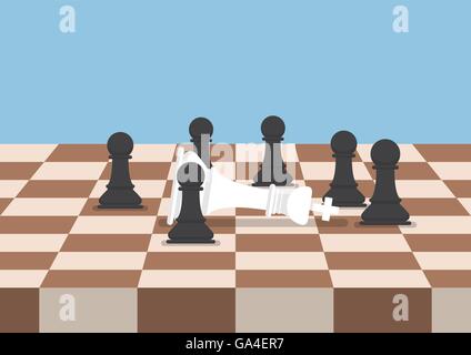 Group of black chess pawns defeat the white king, business strategy and competition concept Stock Vector