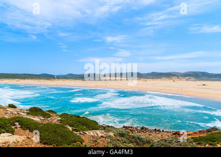 A view of beautiful Bordeira beach, famous surfing place in Algarve region, Portugal Stock Photo