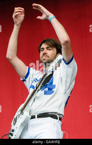 BELFAST, NORTHERN IRELAND. 29 JUN 2016 - Lead singer Justin Hayward-Young from the West London based indie-rock band 'The Vaccines' at Belsonic Music Festival Stock Photo