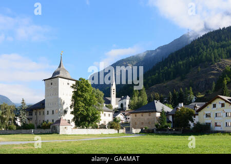 Zernez Wildberg Castle and the Evangelical Church Switzerland Graubünden, Grisons Unterengadin, Lower Engadine Stock Photo