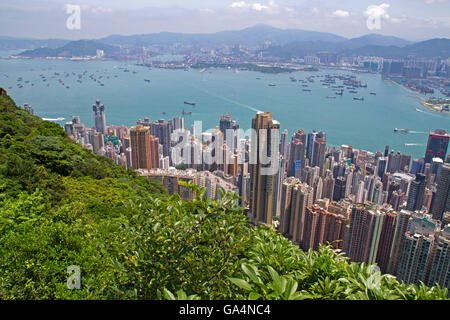 Hong Kong view of Victoria Harbour and Central from Lugard Road ...