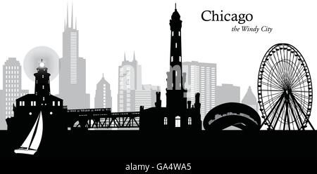 Vector illustration of the skyline of Chicago, Illinois, USA Stock Vector