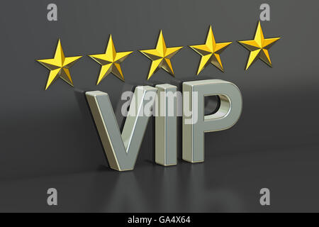 VIP, 5 stars concept. 3D rendering isolated on black background Stock Photo