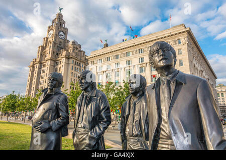 The Beatles Statue by Andrew Edwards Pier Head Liverpool UK Stock Photo