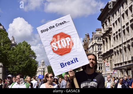 London, UK. 2nd July, 2016. The thousands of people will march through London to oppose on the 'Brexit' Credit:  Marcin Libera/Alamy Live News