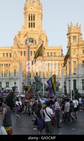 Madrid, Spain, 2nd July 2016.  View of Cibeles square during the Gay Pride Parade, Madrid, Spain. Enrique Davó/Alamy Live News. Stock Photo