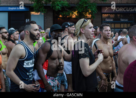 Madrid, Spain, 2nd July 2016.  View of a group in Atocha street during the Gay Pride Parade, Madrid, Spain. Enrique Davó/Alamy Live News. Stock Photo