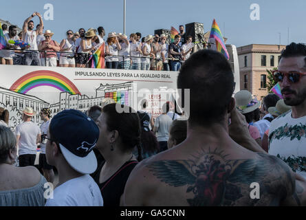 Madrid, Spain, 2nd July 2016.  View of a coach in Atocha square during the Gay Pride Parade, Madrid, Spain. Enrique Davó/Alamy Live News. Stock Photo