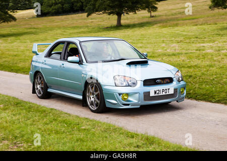 2004 Subaru Impreza wrx sti wr1 at Leighton Hall Classic Car Rally, Carnforth, Lancashire, UK.  3rd July, 2016.  The annual classic car rally takes place at the magnificent Leighton Hall in Carnforth in Lancashire.  British classic sports cars ranging from MG's to American muscle cars like the Dodge Vipers & Ford Mustangs.  The spectator event drew thousands of visitors to this scenic part of the country on the north west coast of England.  Credit:  Cernan Elias/Alamy Live News Stock Photo