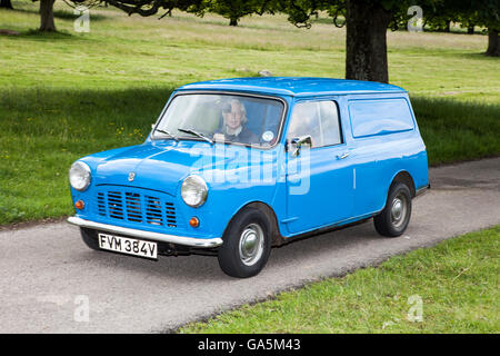 1980 80s blue Austin Morris Mini 95 estate van at Leighton Hall Classic Car Rally, Carnforth, Lancashire, UK.  3rd July, 2016.  The annual classic car rally takes place at the magnificent Leighton Hall in Carnforth in Lancashire.  The spectator event drew thousands of visitors to this scenic part of the country on the north west coast of England. Stock Photo