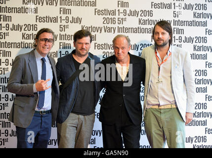 Karlovy Vary, Czech Republic. 02nd July, 2016. From left: producer Alexander Bickenbach, director Sven Taddicken, actor Ulrich Tukur and producer Manuel Bickenbach attend a press conference to the film Original Bliss at the 51st Karlovy Vary International Film Festival in Karlovy Vary, Czech Republic, July 2, 2016. © Katrerina Sulova/CTK Photo/Alamy Live News Stock Photo