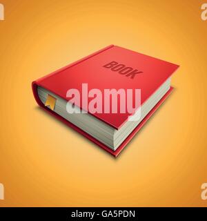 Vector illustration of red hardcover book on yellow background. Elements are layered separately in vector file. Stock Vector
