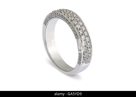 White gold wedding engagement ring on white background Stock Photo