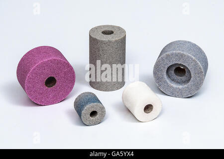 Grinding and polishing wheels set of 5 items on white background Stock Photo