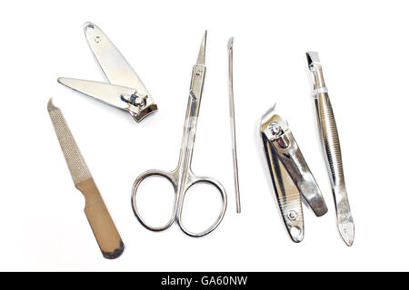 Tools of a manicure set isolated on white Stock Photo