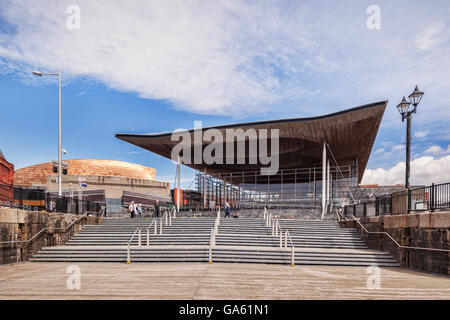 27 June 2016: Cardiff, Wales - The Senedd, the home of the National Assembly for Wales in Cardiff Bay, Wales. Stock Photo