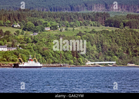 Caledonian MacBrayne car & passenger ferry Loch Fyne is approaching the ferry terminal at Lochaline in Morvern Highland Scotland Stock Photo