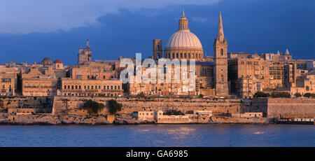 View from Sliema on Valletta in the evening, Malta, Europe Stock Photo