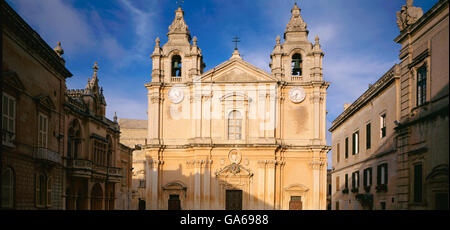 St. Paul's Square and St. Paul's Cathedral, Mdina, Malta, Europe Stock Photo
