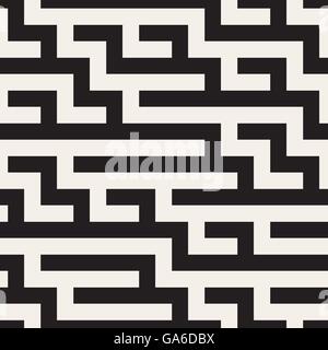 Vector Seamless Black and White Geometric Maze Lines Pattern Stock Vector