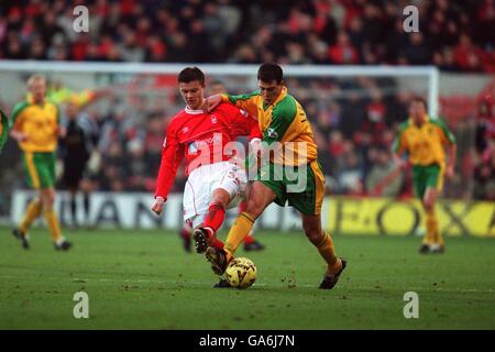 Nottingham Forest's Eugen Bopp battles with Norwich's Chris Llewellyn Stock Photo