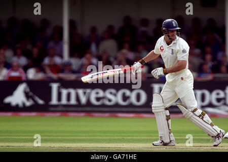 England's Andrew Strauss in action against India during the 2nd npower test at Trent Bridge, Nottingham. Stock Photo