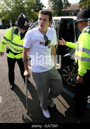 Newcastle United footballer Joey Barton leaves Trafford Magistrates' Court, Manchester, after pleading not guilty to attacking a team-mate in a training ground bust-up. Stock Photo