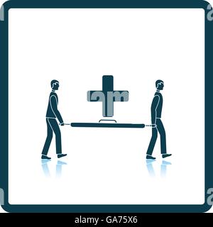Icon of football medical staff carrying stretcher. Shadow reflection design. Vector illustration. Stock Vector
