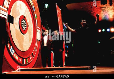 Tony David celebrates winning the Embassy World Darts Championships. Stock Photo