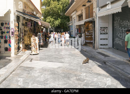 Athens, Greece 13 September 2015. Famous Plaka street in Athens with tourists. Stock Photo
