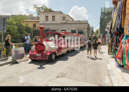 Athens, Greece 13 September 2015. Happy train in Monastiraki street is ready for a city sightseeing. Stock Photo