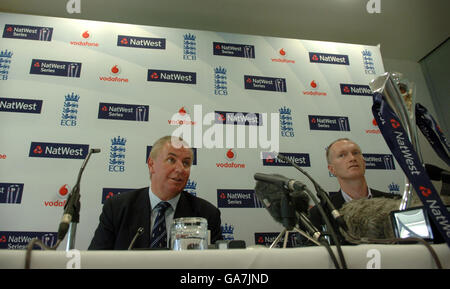England chairman of selectors David Graveney (left) during a press conference at The Brit Oval, Kennington, London. Stock Photo