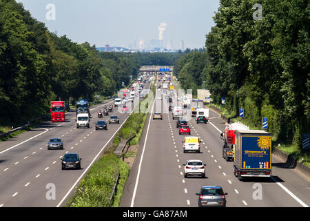 Europe, Germany, North Rhine-Westphalia, Roesrath, traffic on the autobahn A 3 near Roesrath in direction Cologne. Stock Photo