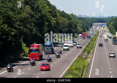 Europe, Germany, North Rhine-Westphalia, Roesrath, traffic on the autobahn A 3 near Roesrath in direction Cologne. Stock Photo