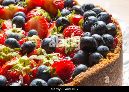 cheese cake with strawberries and blueberries Stock Photo