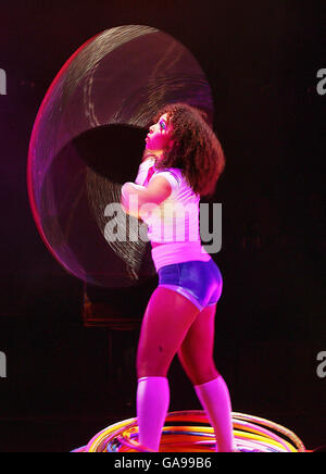 A hula hoop performer at La Clique, the world famous variety show, with cabaret, burlesque and acrobatics, at Dublin's Docklands. Stock Photo